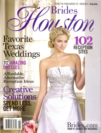 Cover of Houston Brides magazine featuring a bride in a wedding dress with floral bouquet.